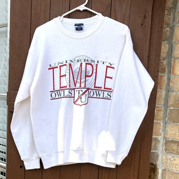 VTG TEMPLE University OWLS white sweatshirt (tag cut)  Sz L  womens pre-owned - Picture 1 of 12